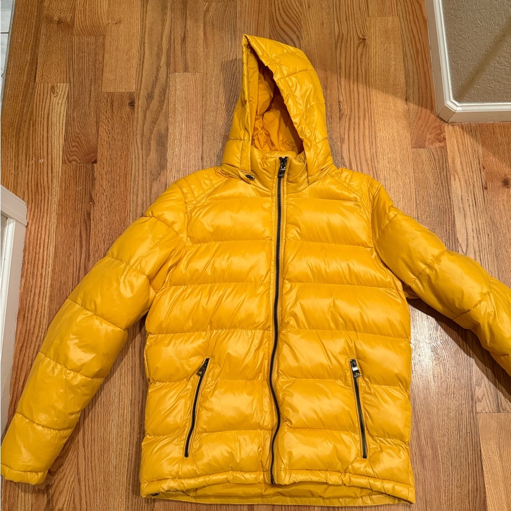 Guess Mustard Puffer Jacket with Hood